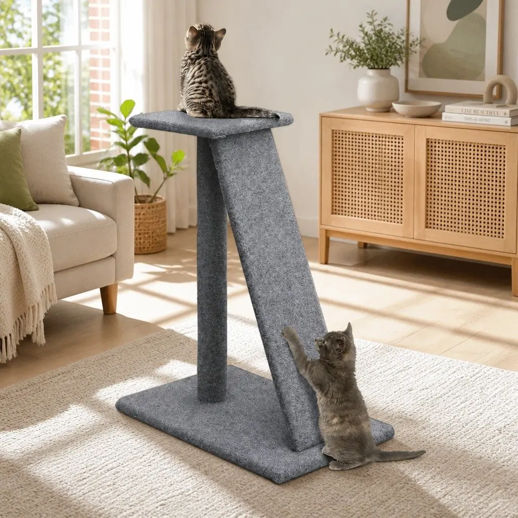 82cm Grey Cat Scratching Post Tower with Ramp