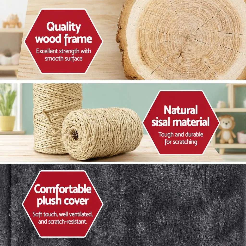 Cat Tree Wooden 171cm Tall Dark Grey Scratching Post Tower Condo Bed Hammock Rope Toys