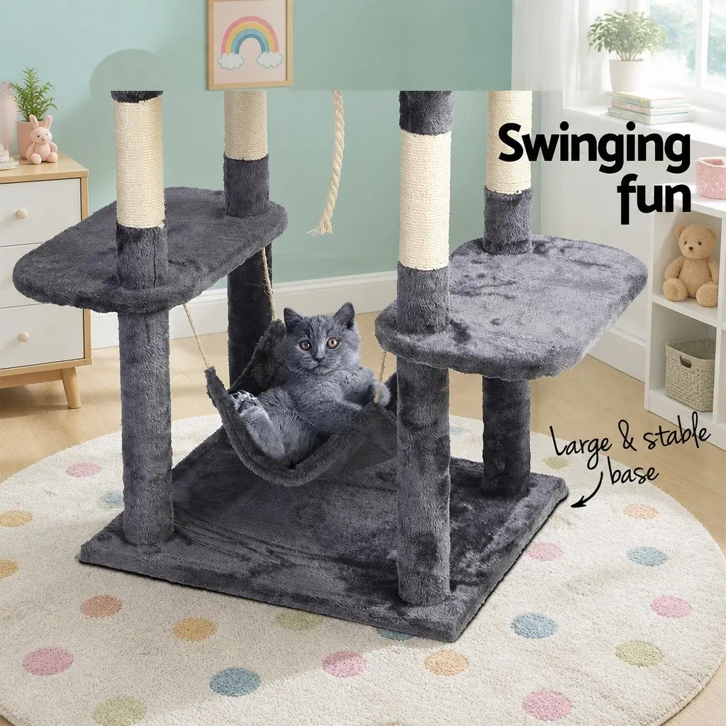 Cat Tree Wooden 171cm Tall Dark Grey Scratching Post Tower Condo Bed Hammock Rope Toys