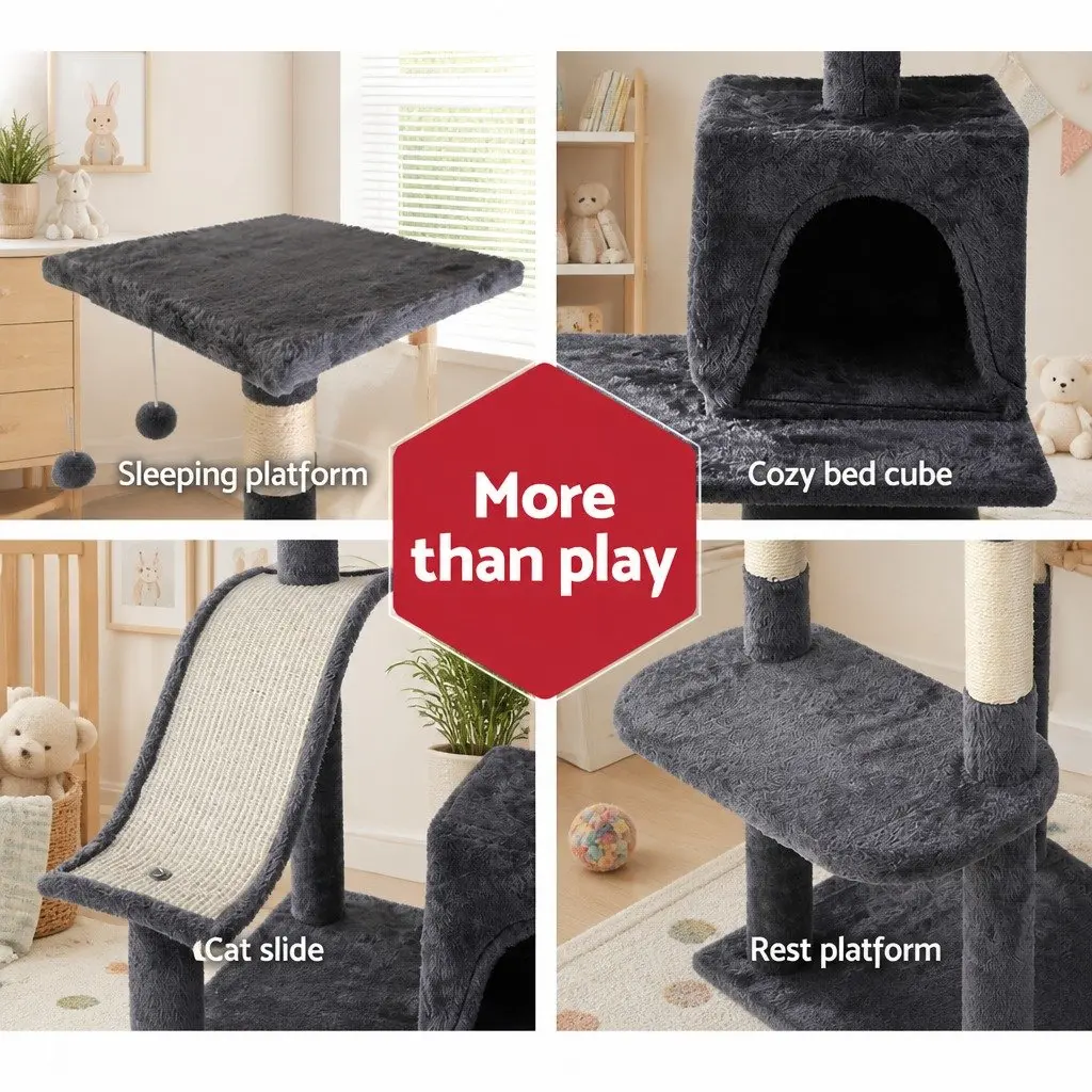 Cat Tree Wooden 171cm Tall Dark Grey Scratching Post Tower Condo Bed Hammock Rope Toys
