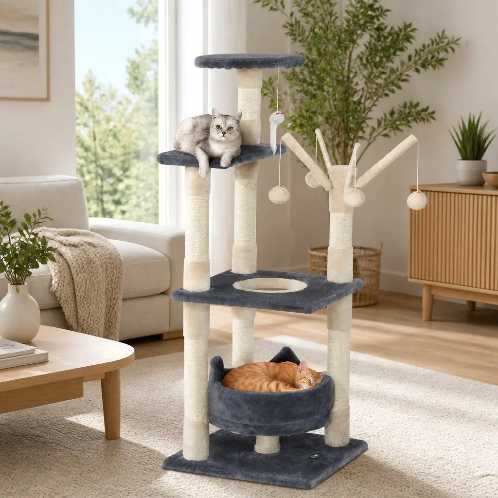 110cm Cat Tree Tower with Play Area and Toys
