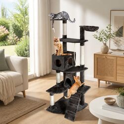 Cat Tree Tower 193cm Scratching Post Condo House Multi-level Climbing Grey