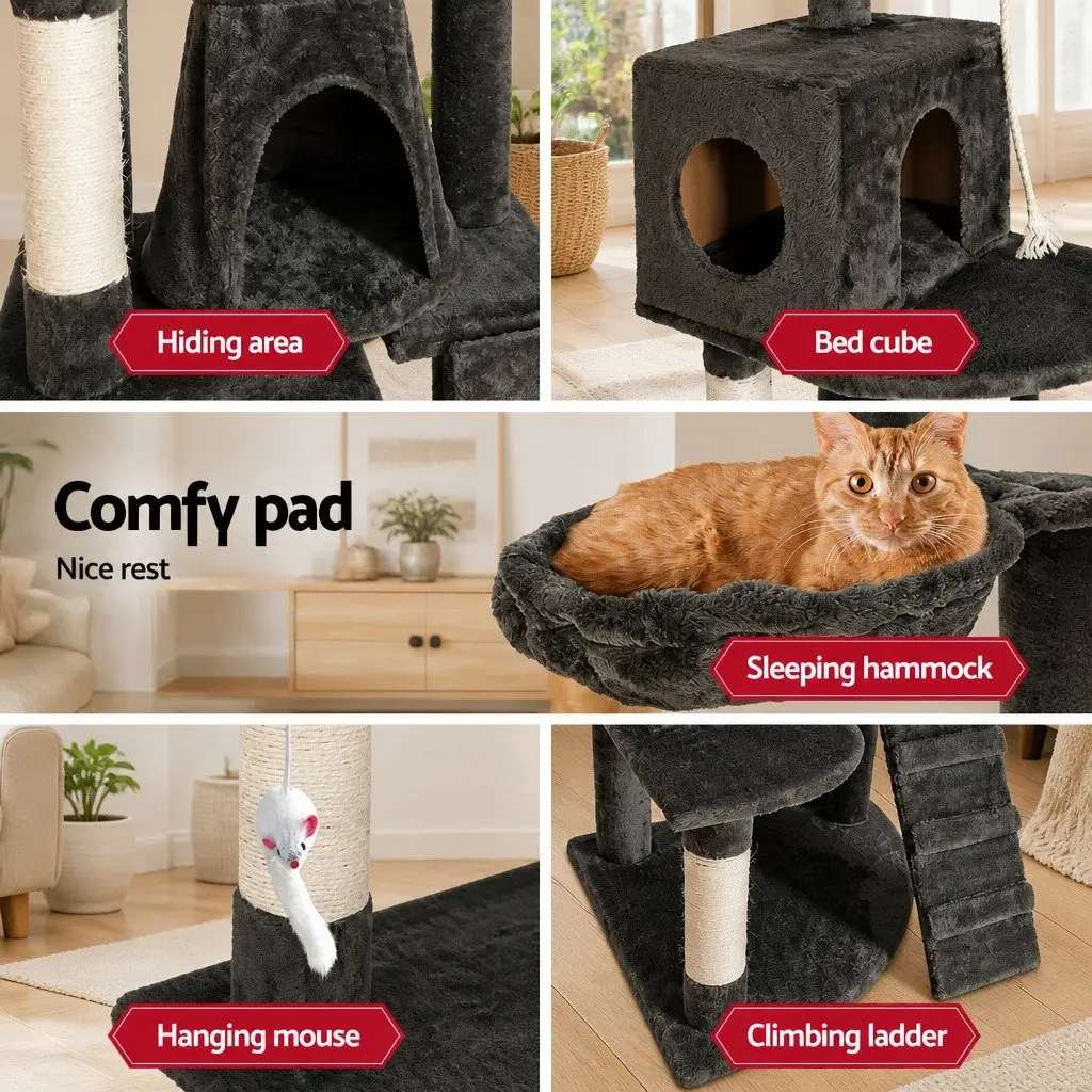 Cat Tree Tower Particleboard Plush Velvet 193cm Grey