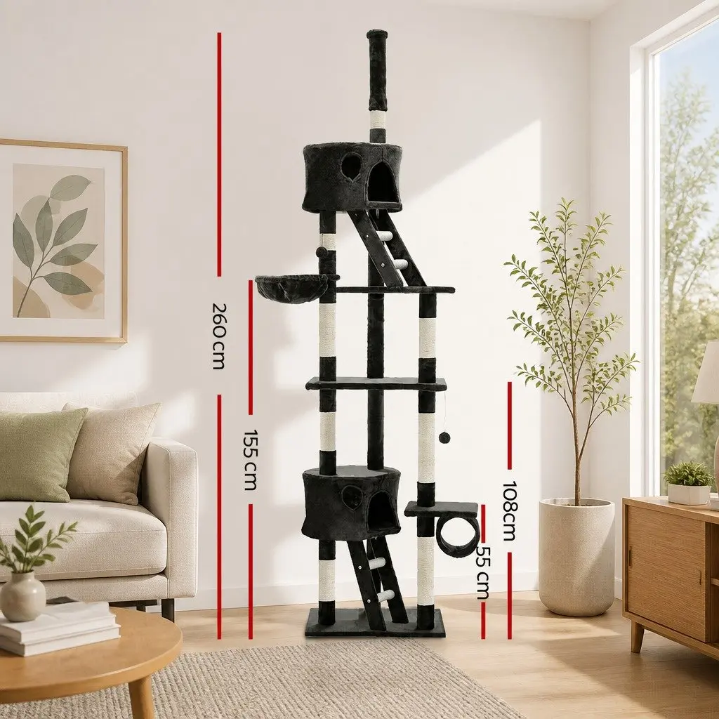 260cm Cat Tree Tower with Multi-Level Platforms