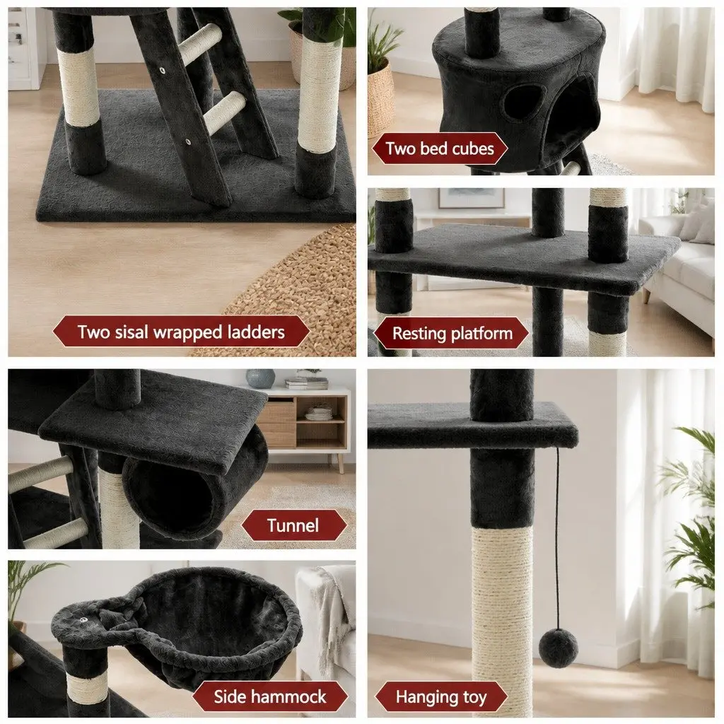 260cm Cat Tree Tower with Multi-Level Platforms