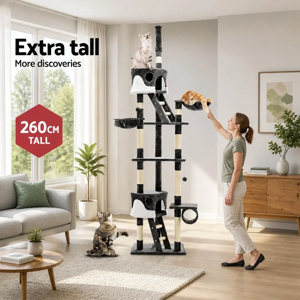 260cm Cat Tree Tower with Multi-Level Platforms