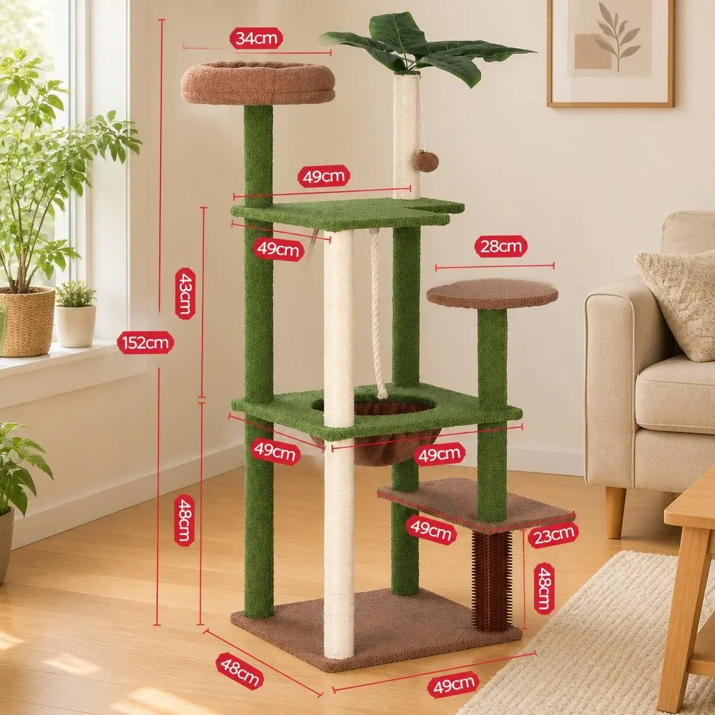 Cat Tree Tower Natural Sisal 152cm Green Brown