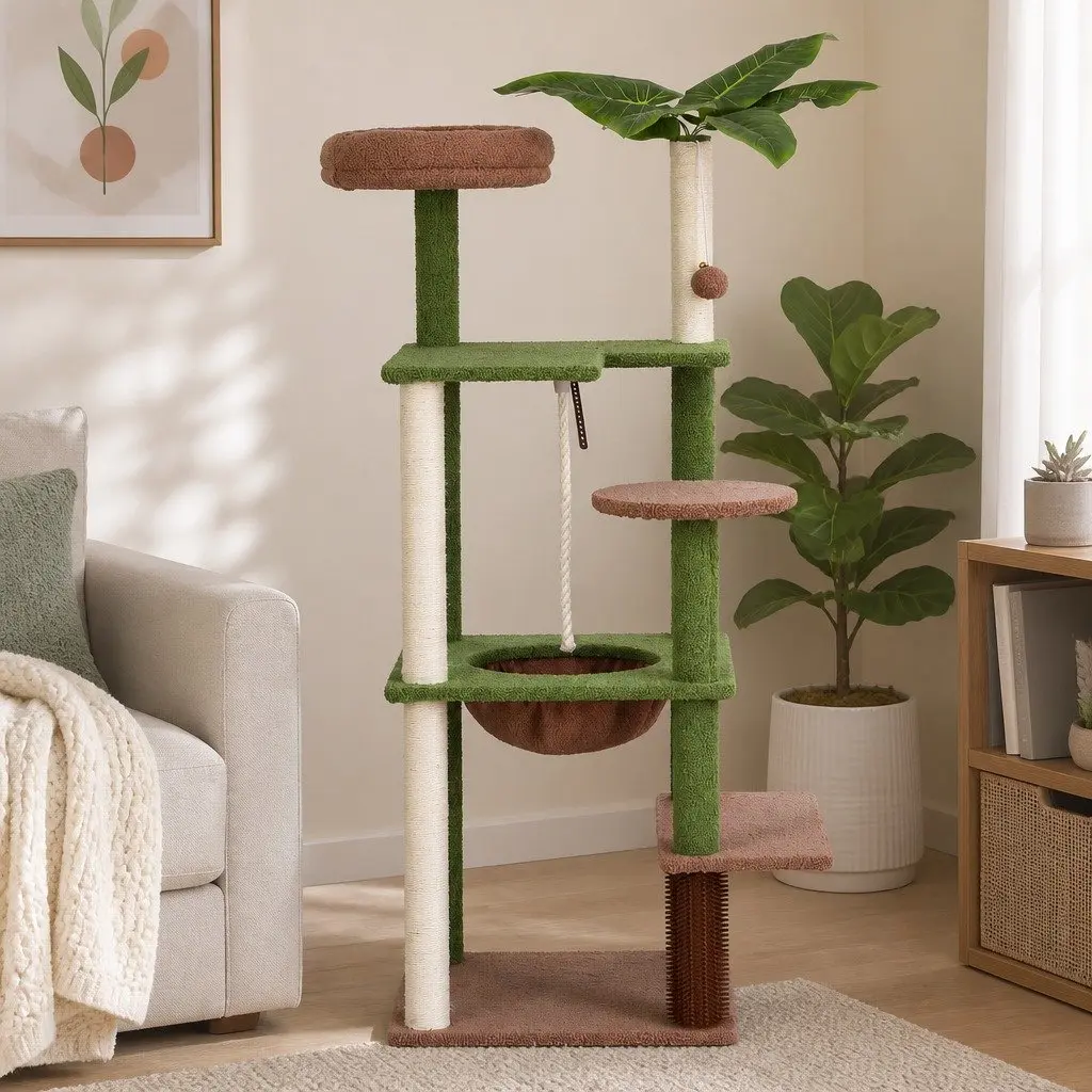 Cat Tree Tower Natural Sisal 152cm Green Brown