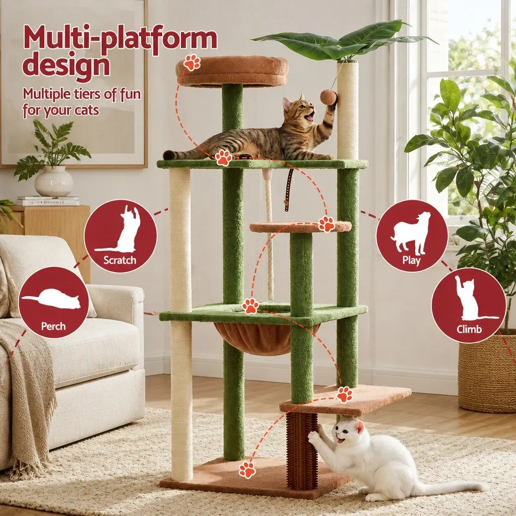 Cat Tree Tower Natural Sisal 152cm Green Brown