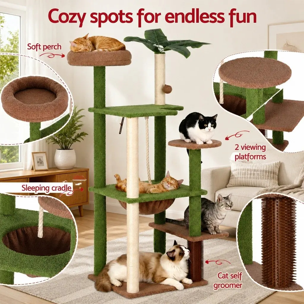 Cat Tree Tower Natural Sisal 152cm Green Brown