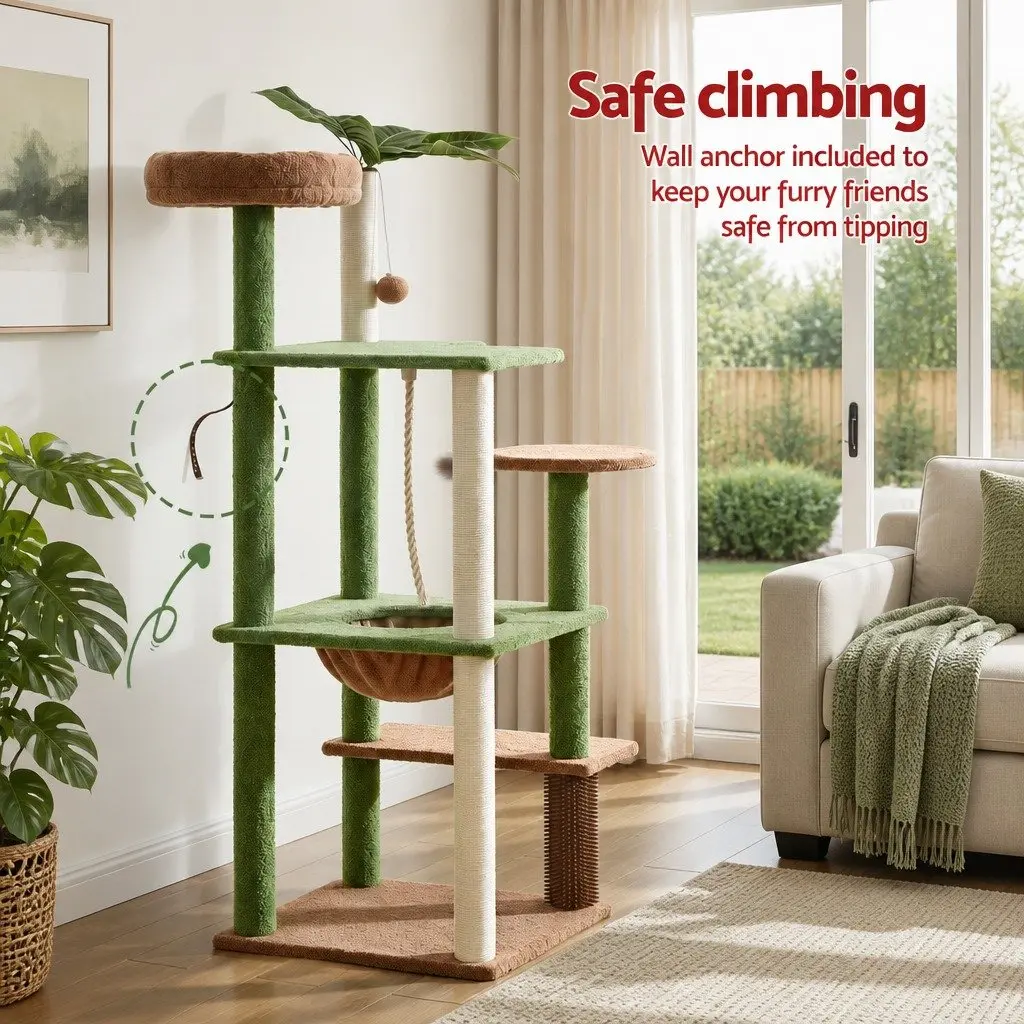 Cat Tree Tower Natural Sisal 152cm Green Brown