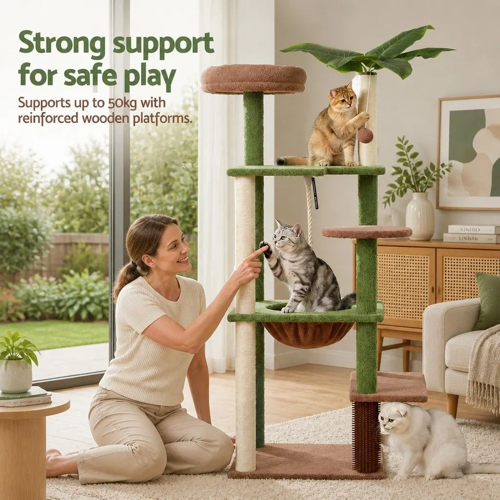 Cat Tree Tower Natural Sisal 152cm Green Brown