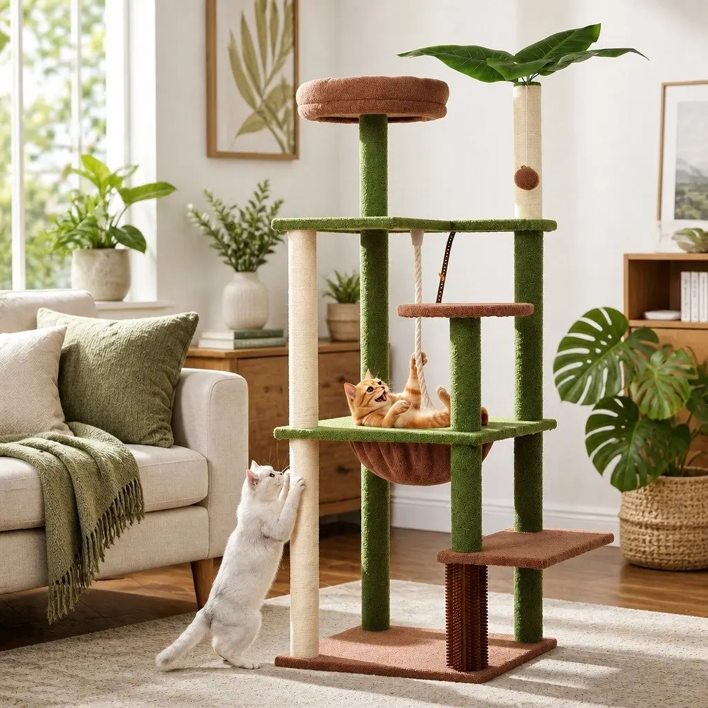Cat Tree Tower Natural Sisal 152cm Green Brown