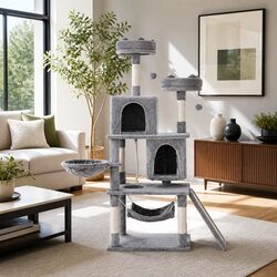 Cat Tree Tower Scratching Post Condo House 161cm Multi-Level Grey Climber