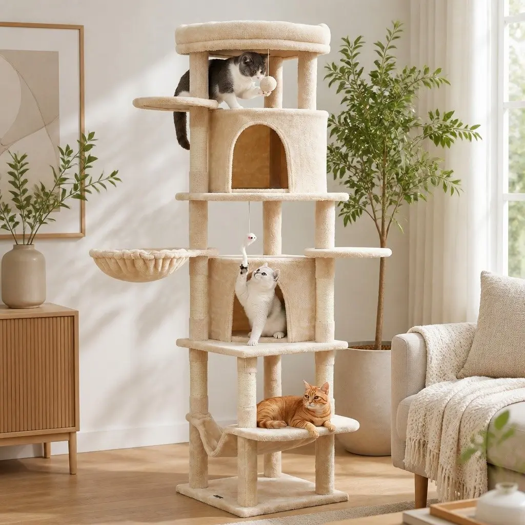 Beige Cat Tree Tower 167cm with Scratching Posts