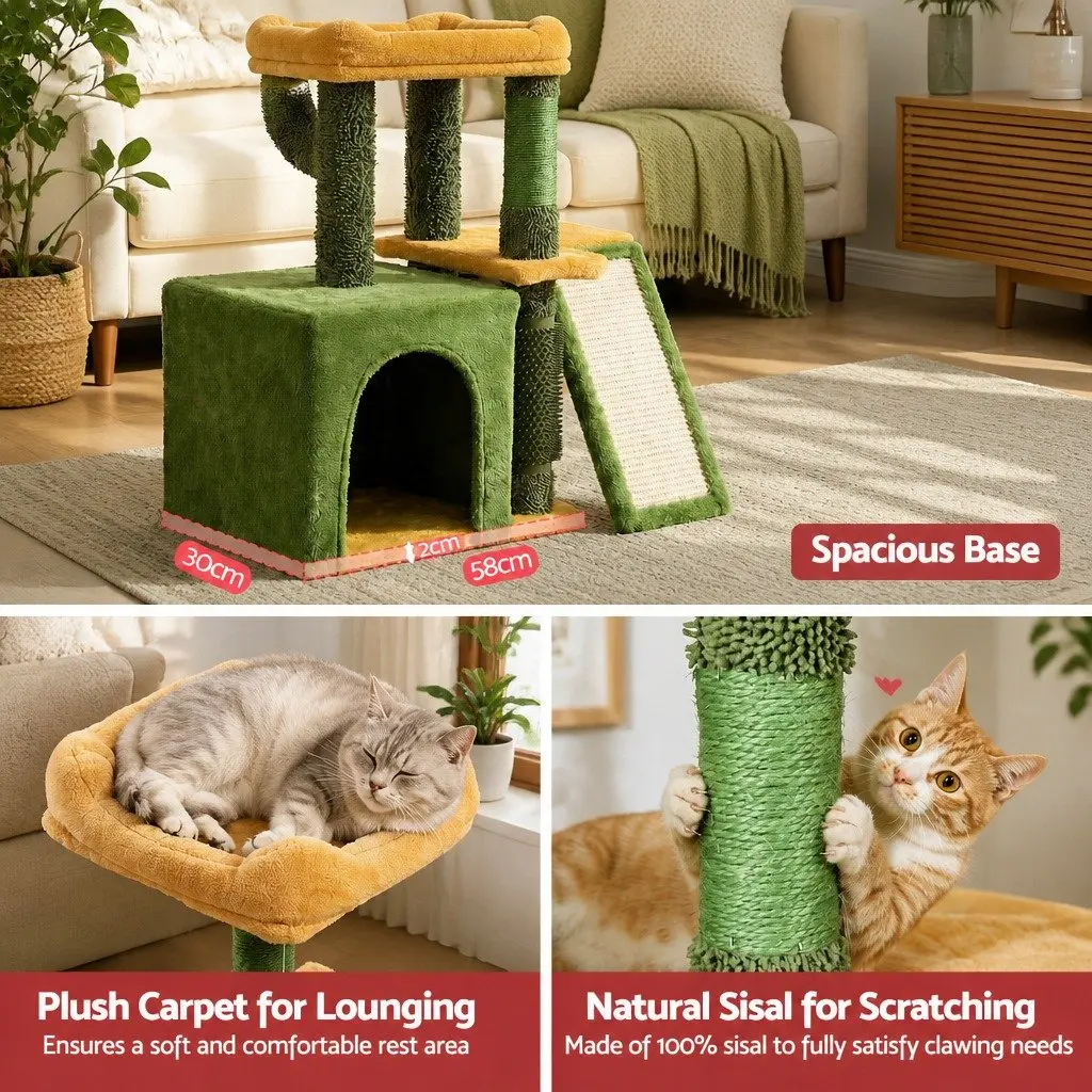 Cat Tree Tower Natural Sisal 101cm Plush Velvet Green
