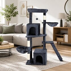 Multi-Level Cat Tree with Sturdy Construction 138cm Grey