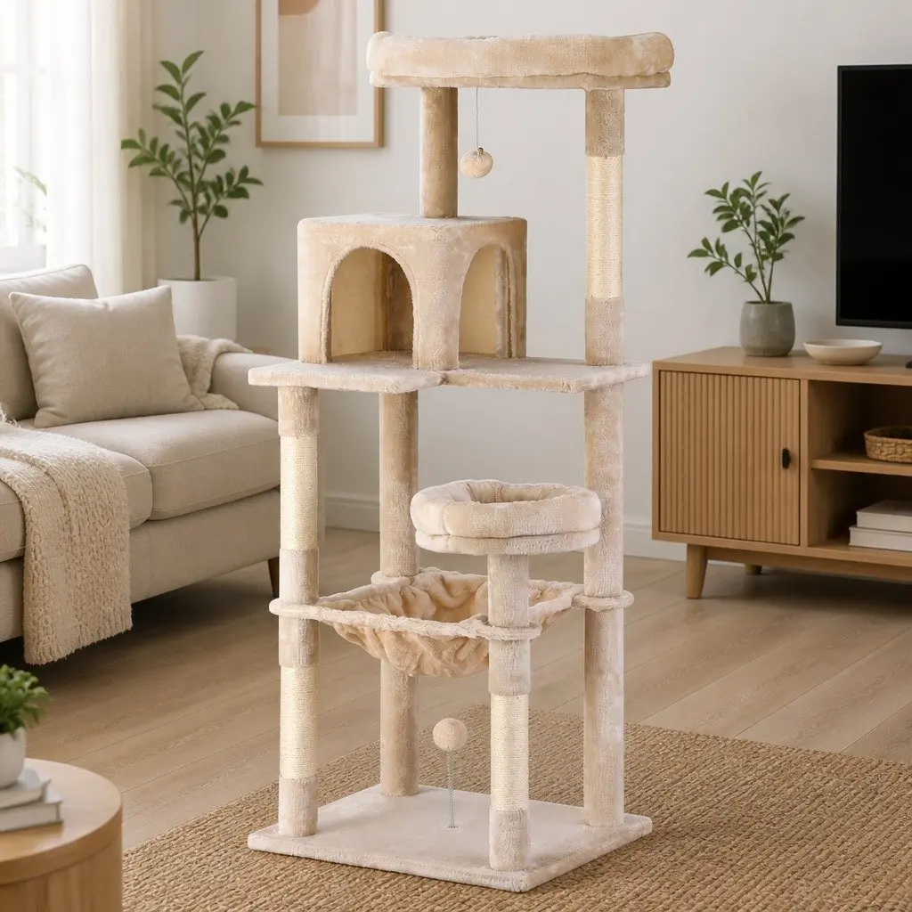 143cm Multi-Level Cat Tree with Scratching Post