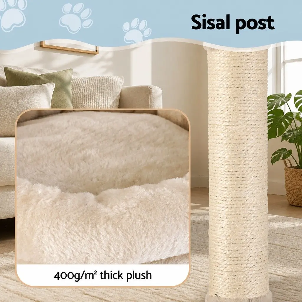 Cat Tree Scratching Post 143cm Multi-Level Beige Plush Velvet