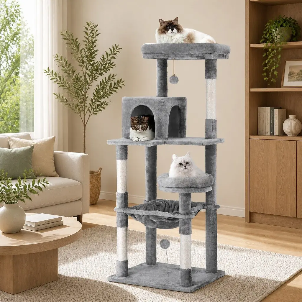 Cat Tree Wooden 143cm Multi-Level Grey