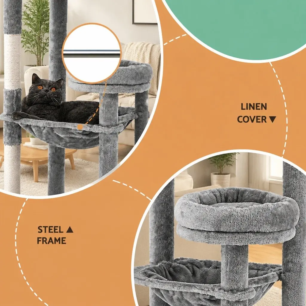 Cat Tree Wooden 143cm Multi-Level Grey