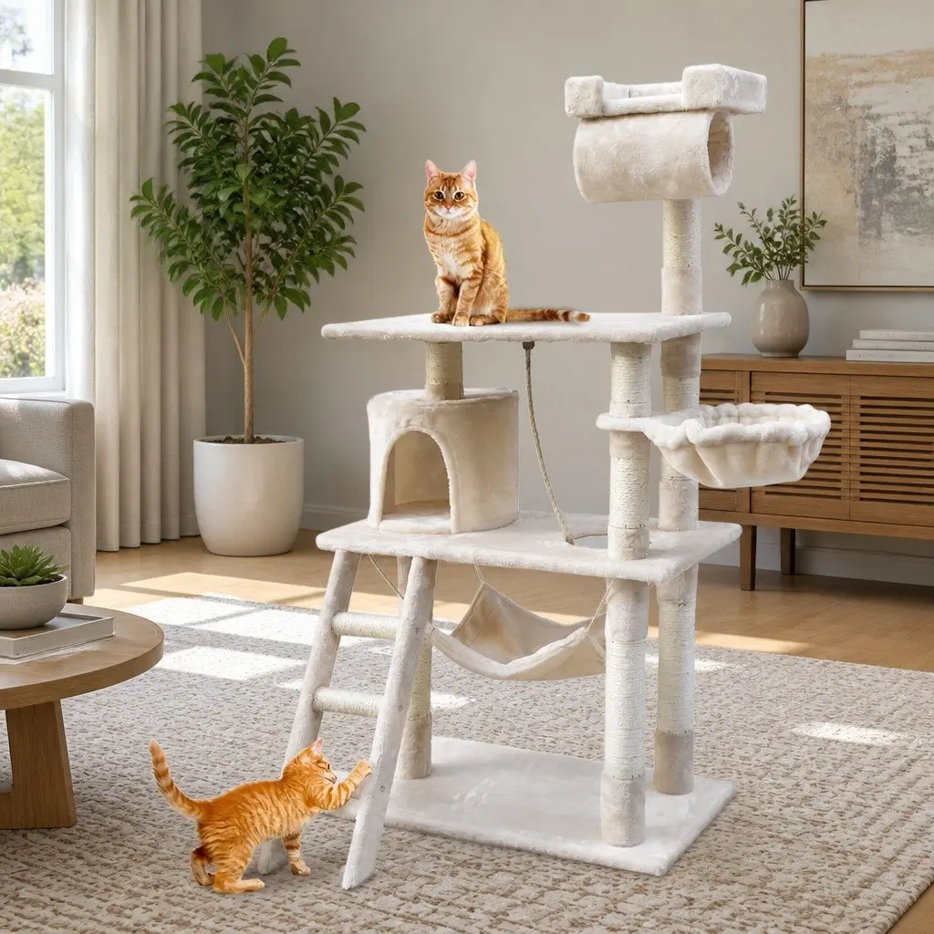 Cat Tree 141cm with Plush Bed and Sisal Posts
