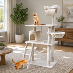 Sturdy Cat Tree 141cm with Plush Bed and Sisal Posts