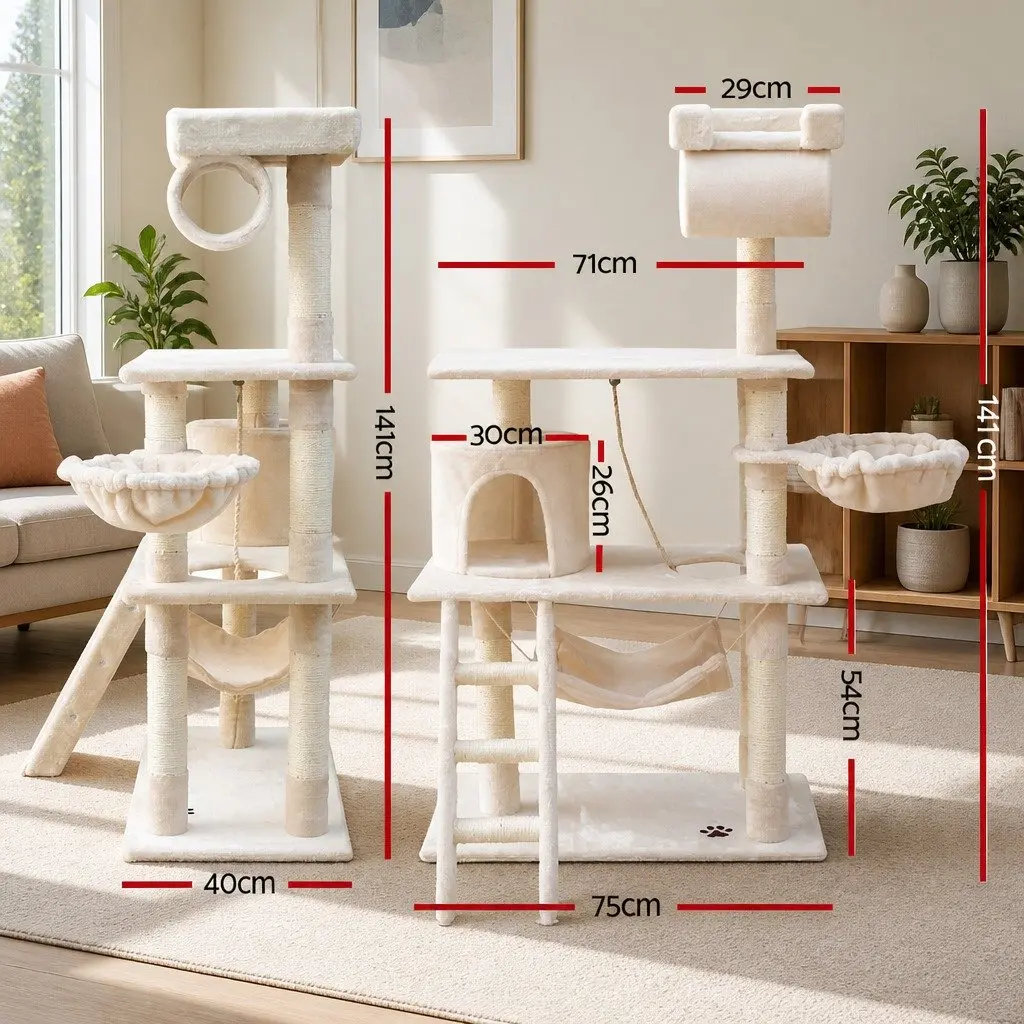 Cat Tree 141cm with Plush Bed and Sisal Posts