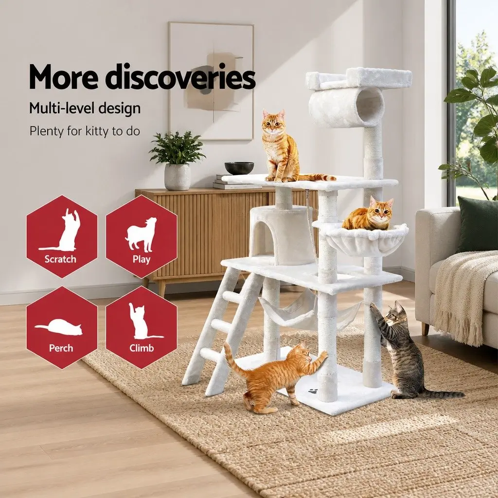 Cat Tree 141cm with Plush Bed and Sisal Posts