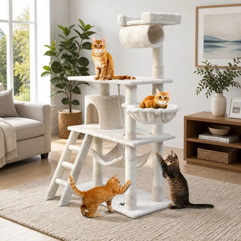Cat Tree 141cm with Plush Bed and Sisal Posts