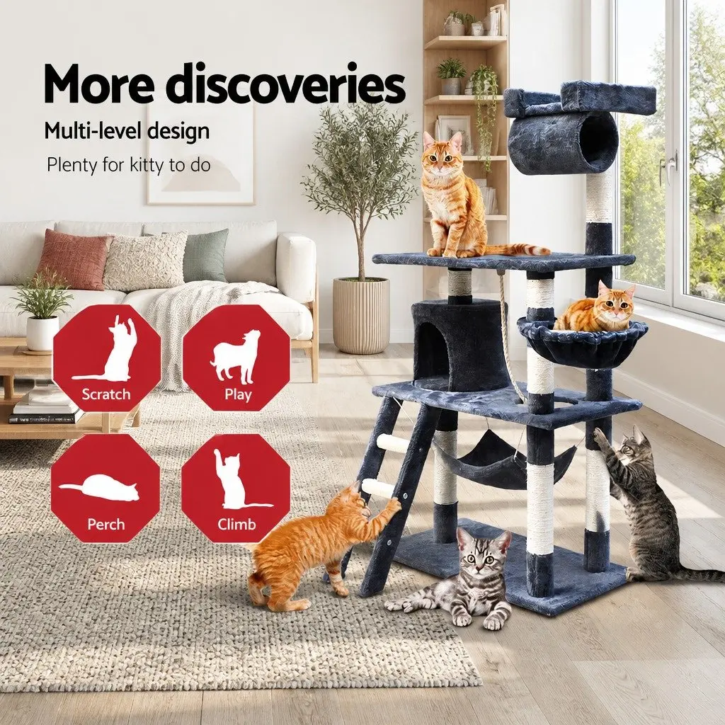 Cat Tree Tower 141cm Plush Cover Grey