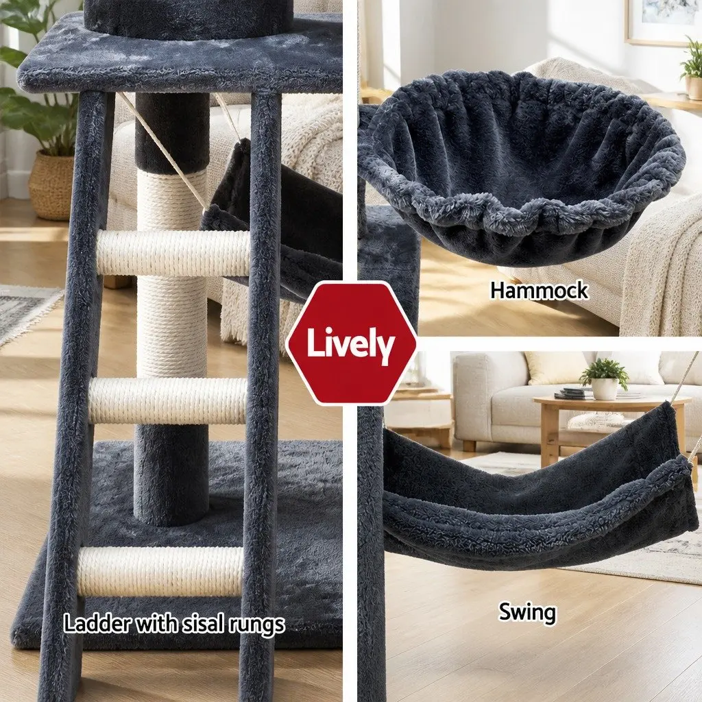 Cat Tree Tower 141cm Plush Cover Grey