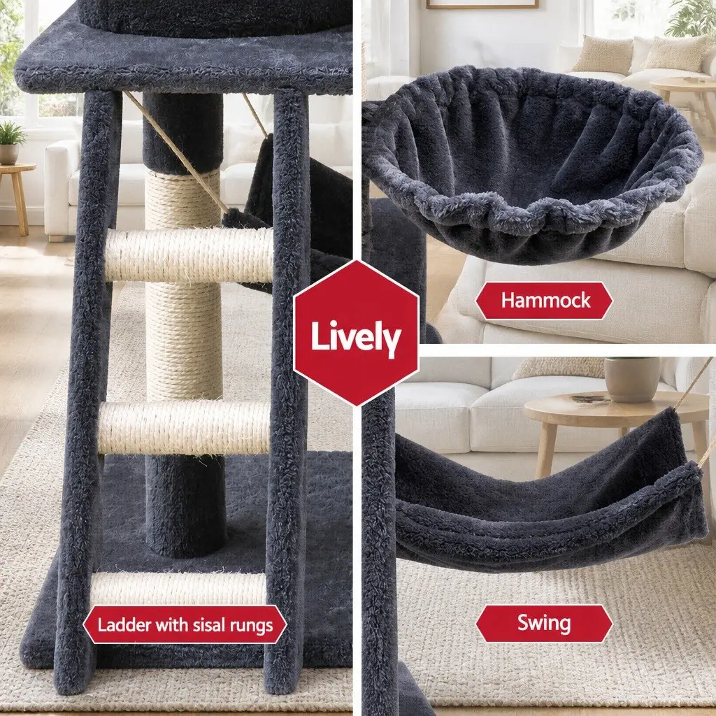 Cat Tree Tower 141cm Plush Cover Grey