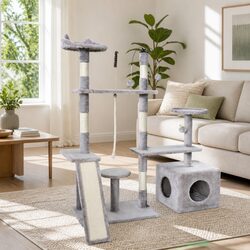 4-Level Grey Cat Tree with Natural Scratching Surfaces