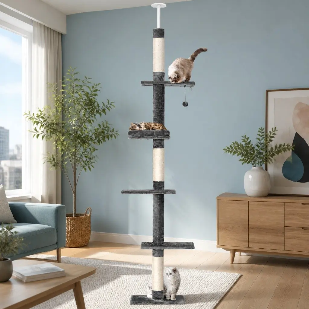 290cm Cat Tree with 5 Levels and Plush Cover