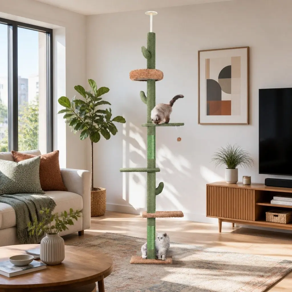 Adjustable Cat Tree Tower with Plush Bed 290cm