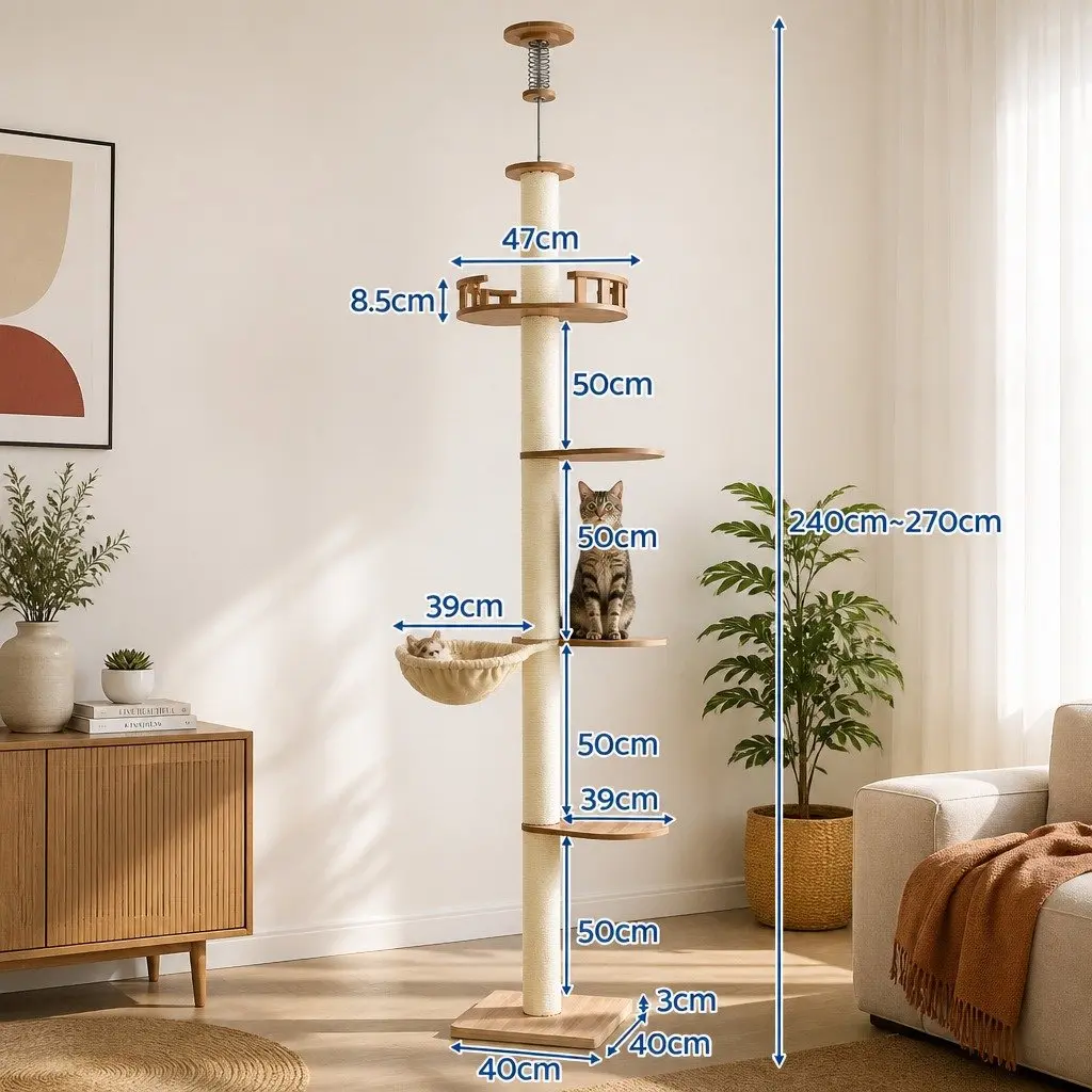 Cat Tree Tower MDF Natural Sisal 270cm Beige