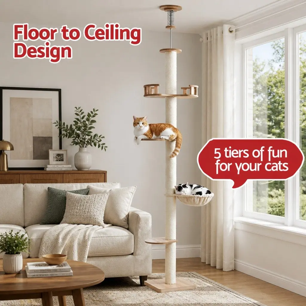 Cat Tree Tower MDF Natural Sisal 270cm Beige