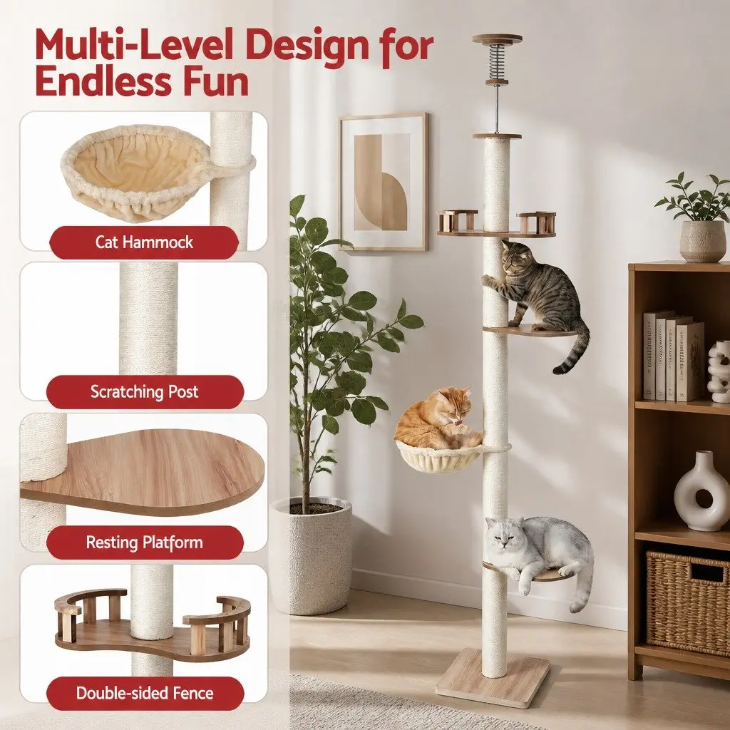 Cat Tree Tower MDF Natural Sisal 270cm Beige
