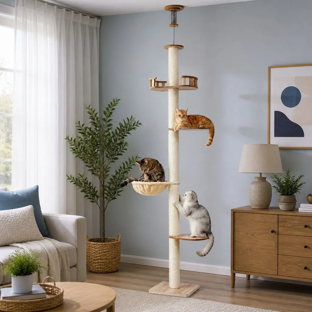 Cat Tree Tower MDF Natural Sisal 270cm Beige