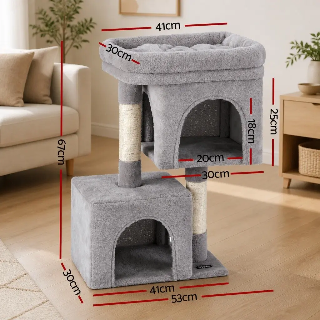 Cat Tree Particleboard Plush Velvet 67cm Light Grey
