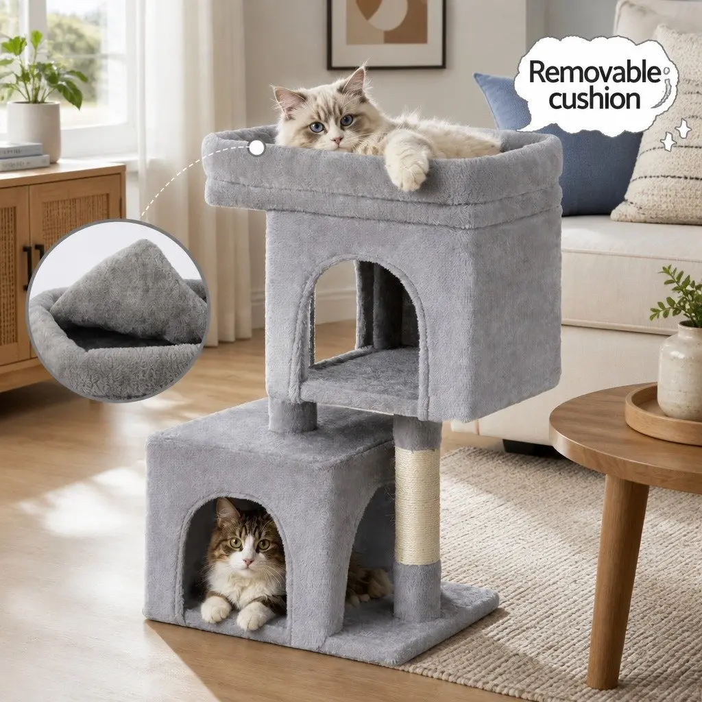 Cat Tree Particleboard Plush Velvet 67cm Light Grey