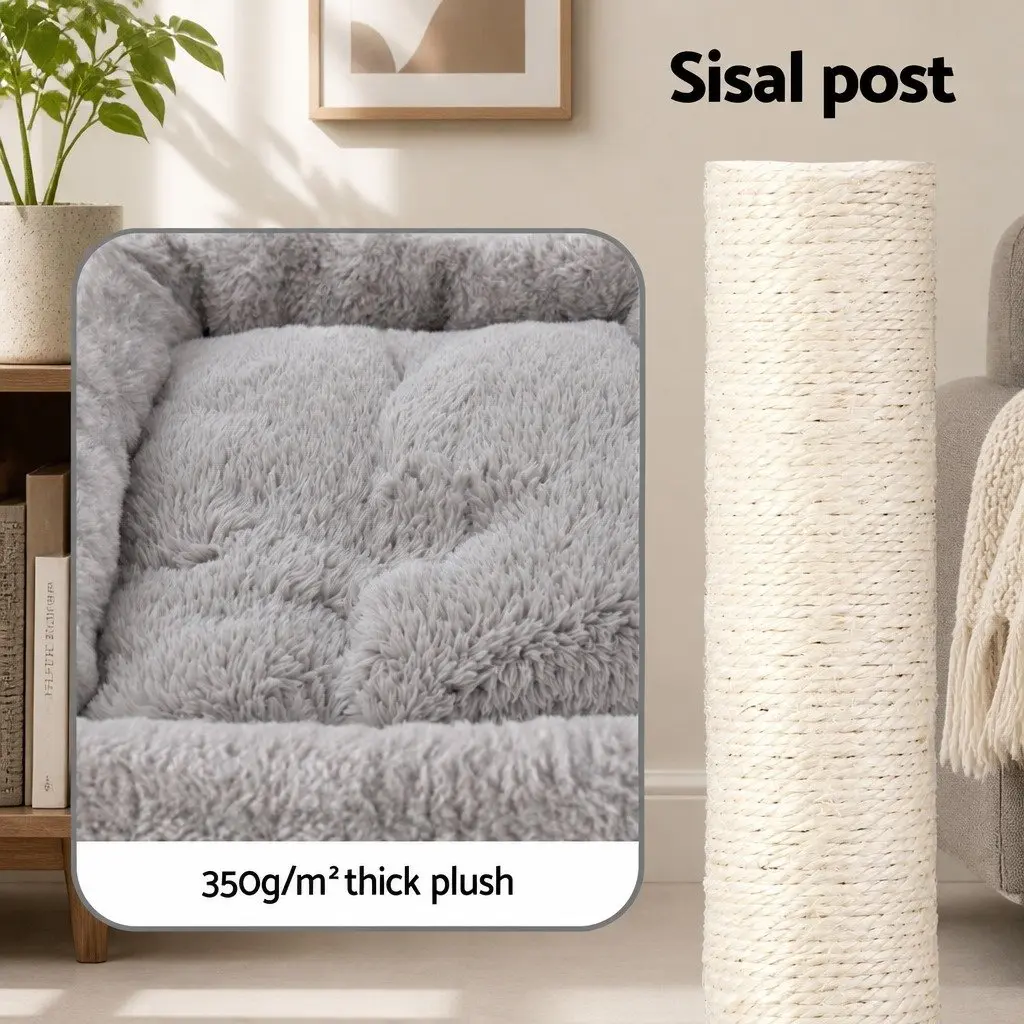 Cat Tree Particleboard Plush Velvet 67cm Light Grey