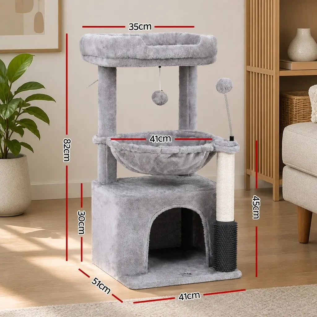 Cat Tree Tower Natural Sisal 82cm Light Grey Multi-Level Scratching Post with Plush Platforms and Hideouts