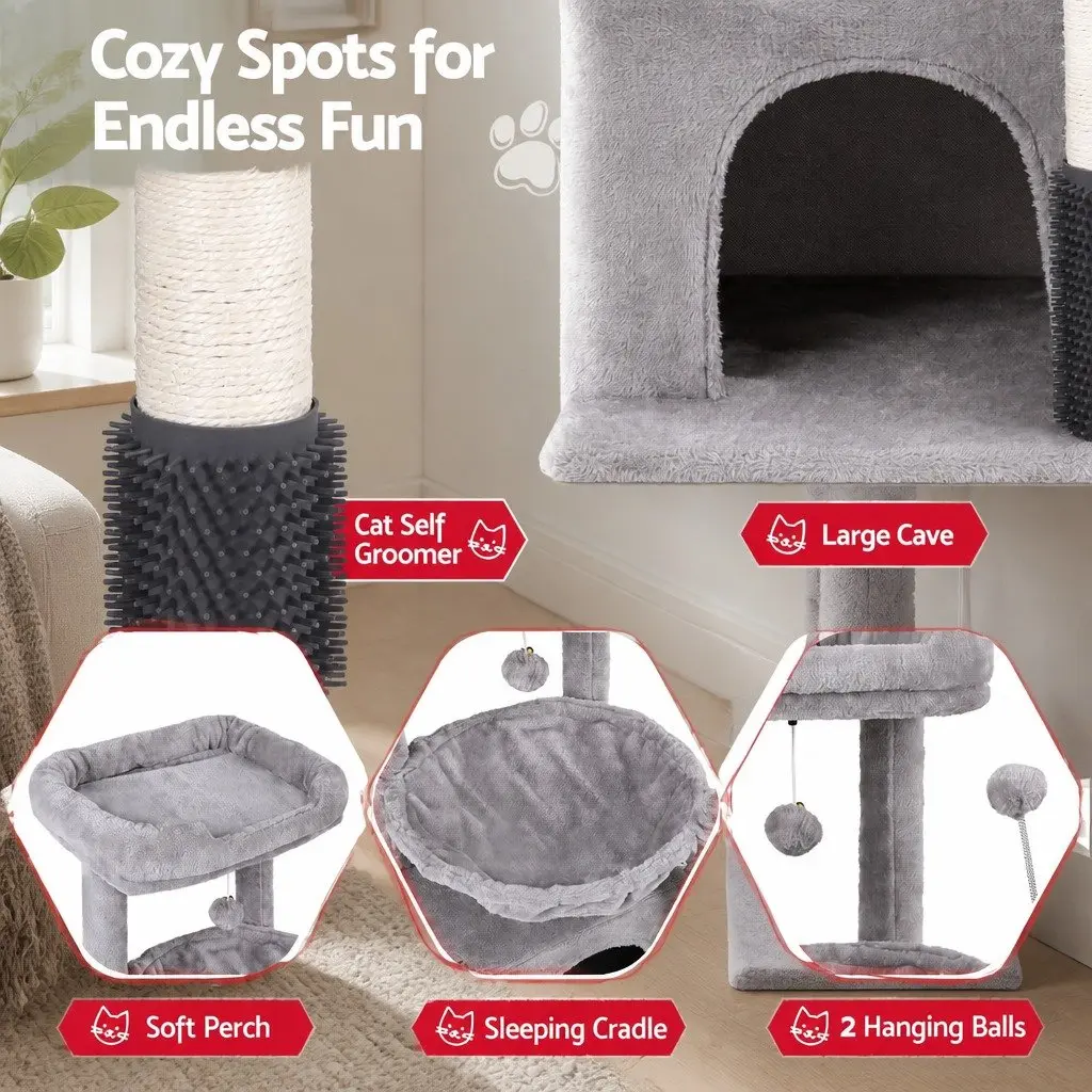 Cat Tree Tower Natural Sisal 82cm Light Grey Multi-Level Scratching Post with Plush Platforms and Hideouts
