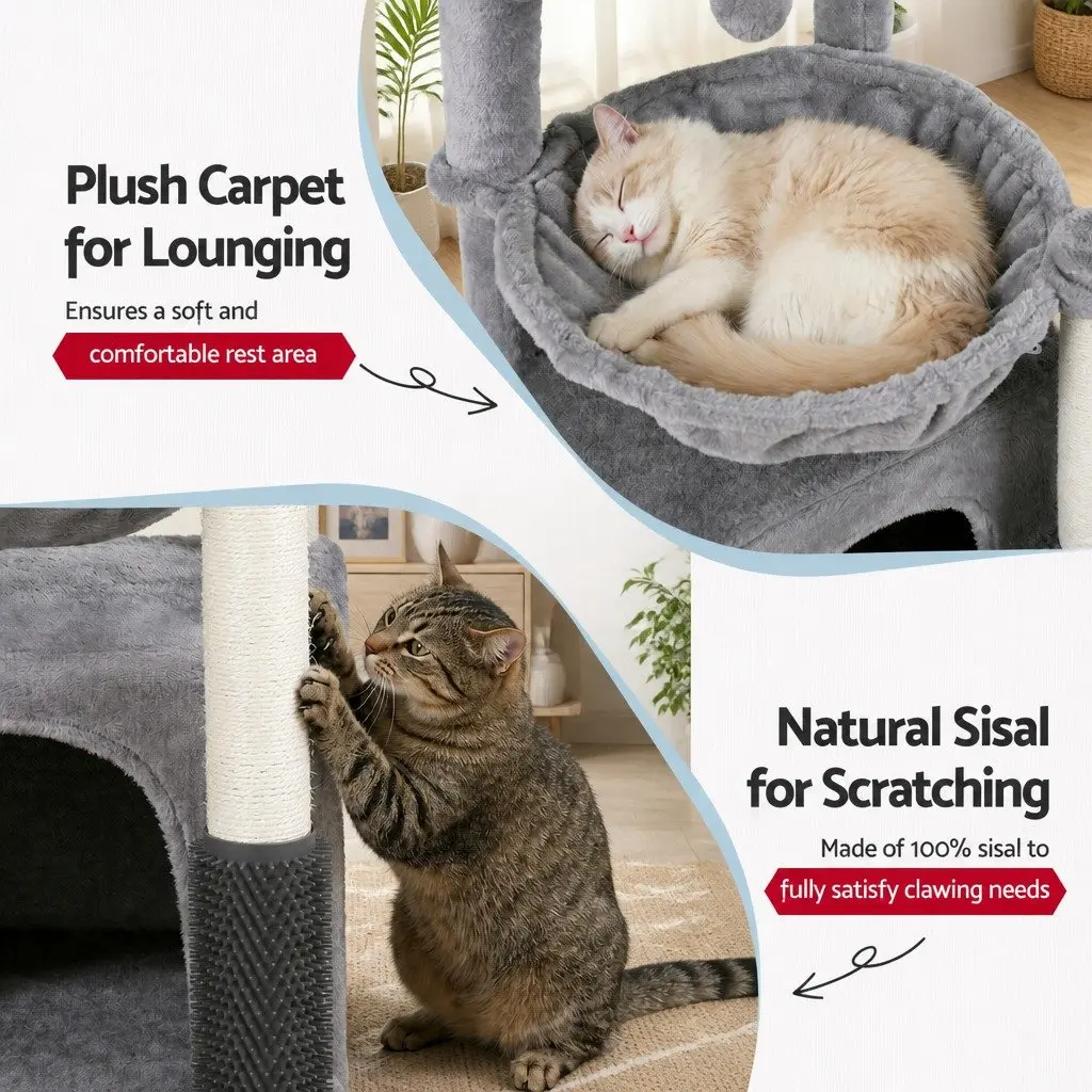 Cat Tree Tower Natural Sisal 82cm Light Grey Multi-Level Scratching Post with Plush Platforms and Hideouts