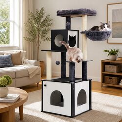 Cat Tree Tower 144cm Scratching Post Wooden Condo House Bed Furniture