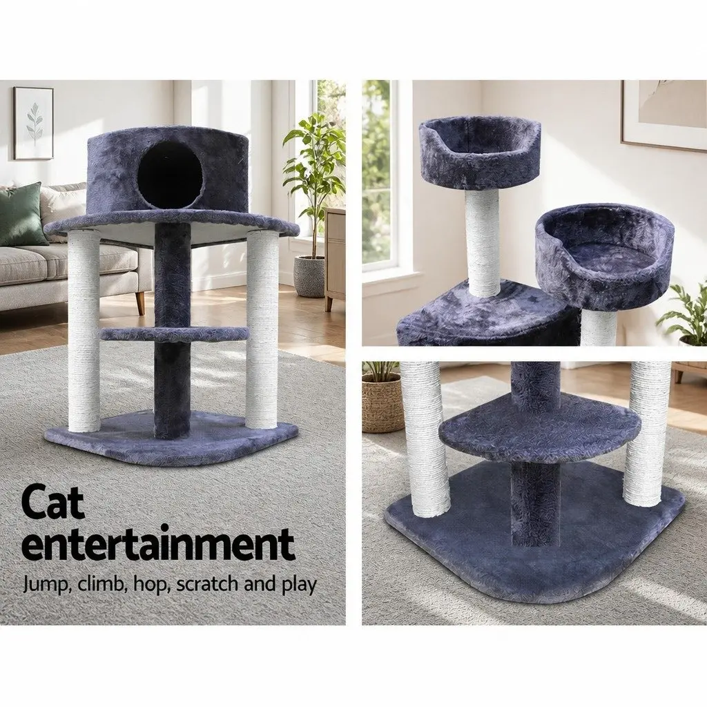Cat Tree 126cm Tower with Plush Velvet Grey
