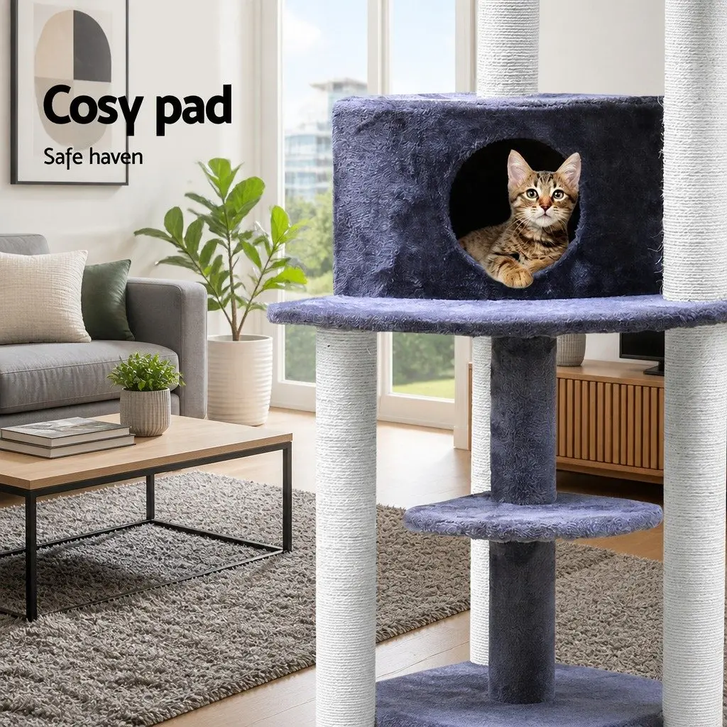 Cat Tree 126cm Tower with Plush Velvet Grey