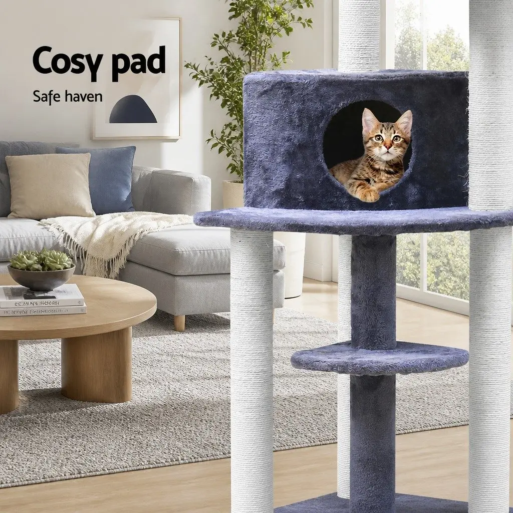 Cat Tree 126cm Tower with Plush Velvet Grey